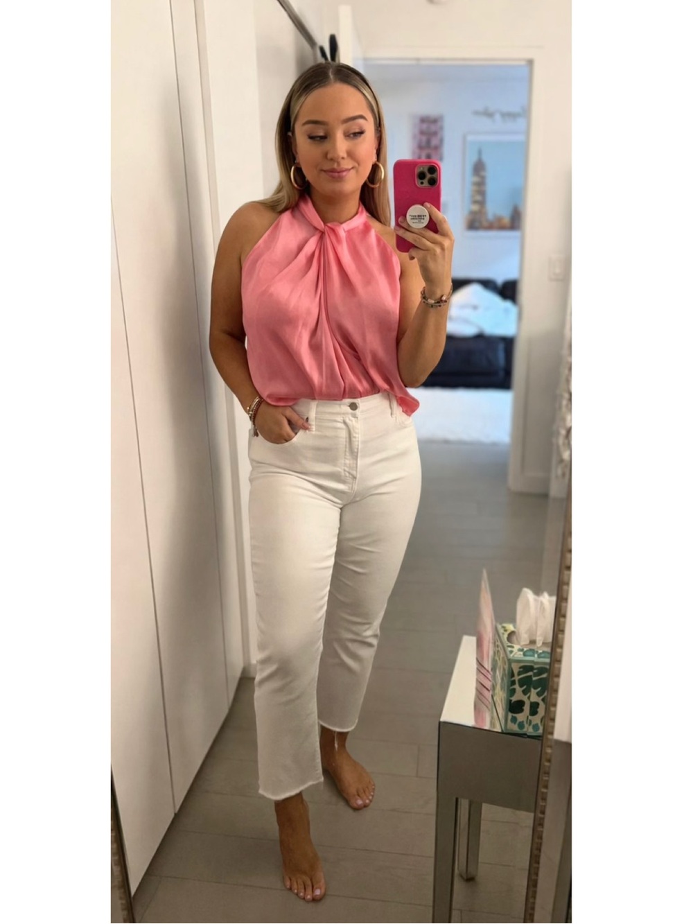 Zara Satin Halter Top in Bright Pink - Picture 2 of 5